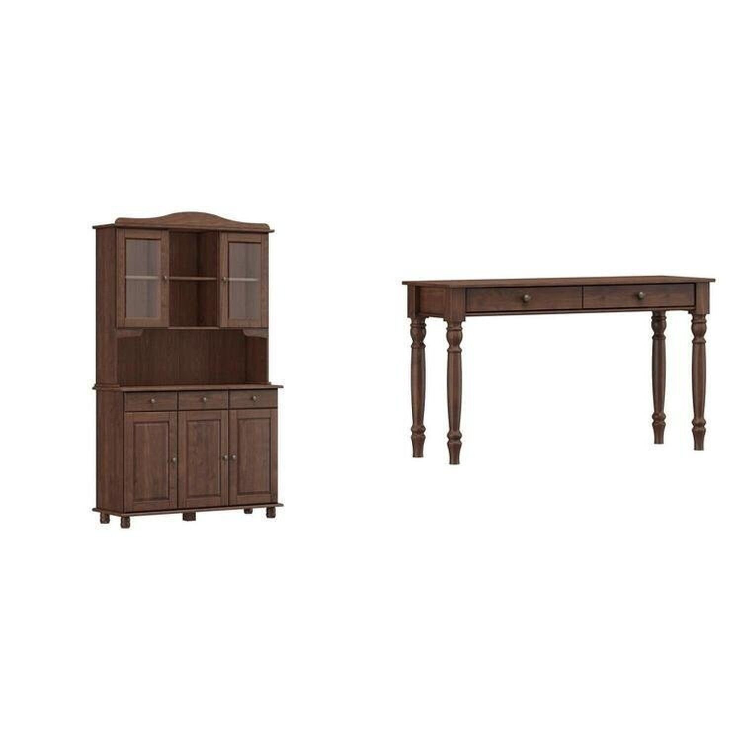 Kit 2 Peças Cristaleira 5 Portas E Aparador 2 Gavetas 100% Madeira Maciça - Linha Rubi Finestra Móveis Café