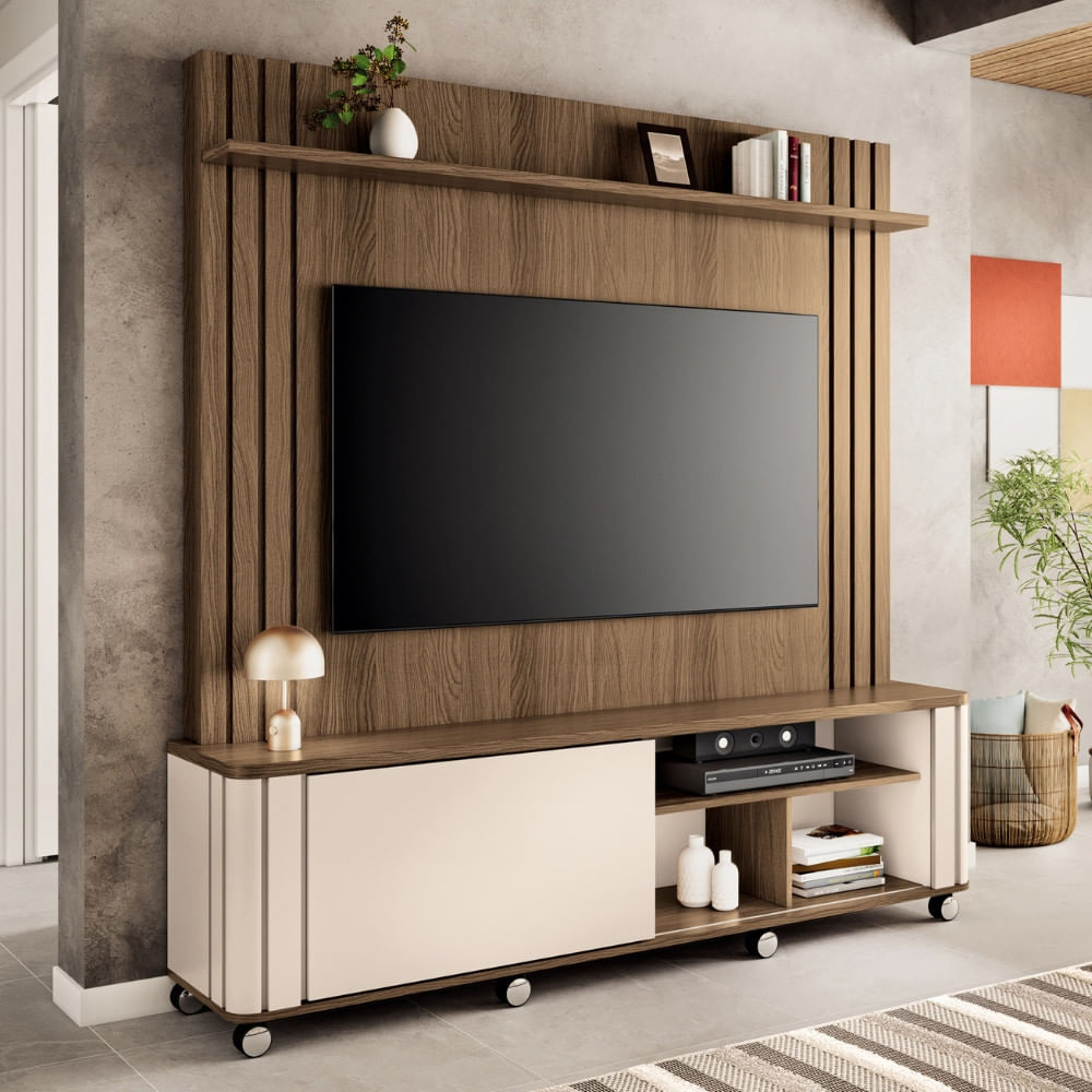 Estante Home Ripada Para Tv Até 70 Polegadas 1 Porta De Correr Com Rodízios Trinus Hb Móveis