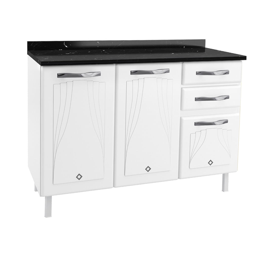 Balcão de Pia em Aço 3 Portas 2 Gavetas 120cm com Tampo Star New Telasul