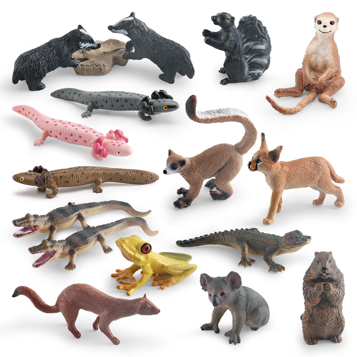Conjunto De Estatuetas De Animais Selvagens, 18 Peças De Pvc Com Jacaré Meerkat Koala