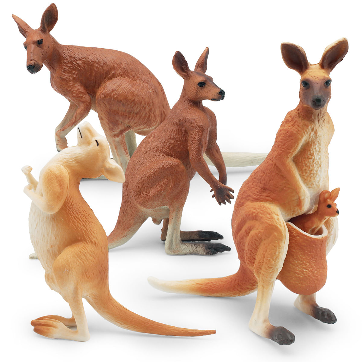 Conjunto De Estatuetas Kangaroo, 4 Peças, Pvc Realista, Kanga Australiano