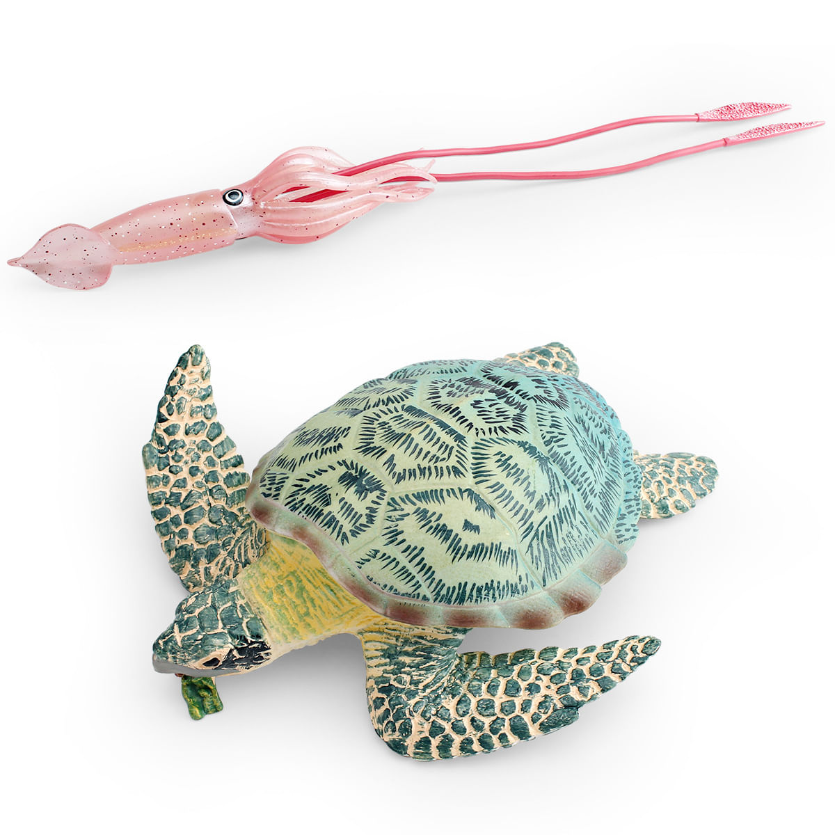 Conjunto De Estatuetas De Animais Marinhos Giant Squid Sea Turtle Pvc Kids 3+