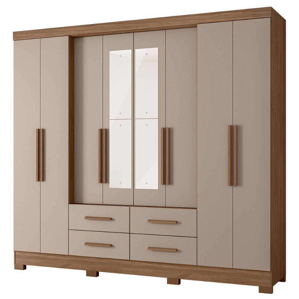 Guarda Roupa Casal Espelho 8 Portas 237 Cm San Lorenzo Carvalho