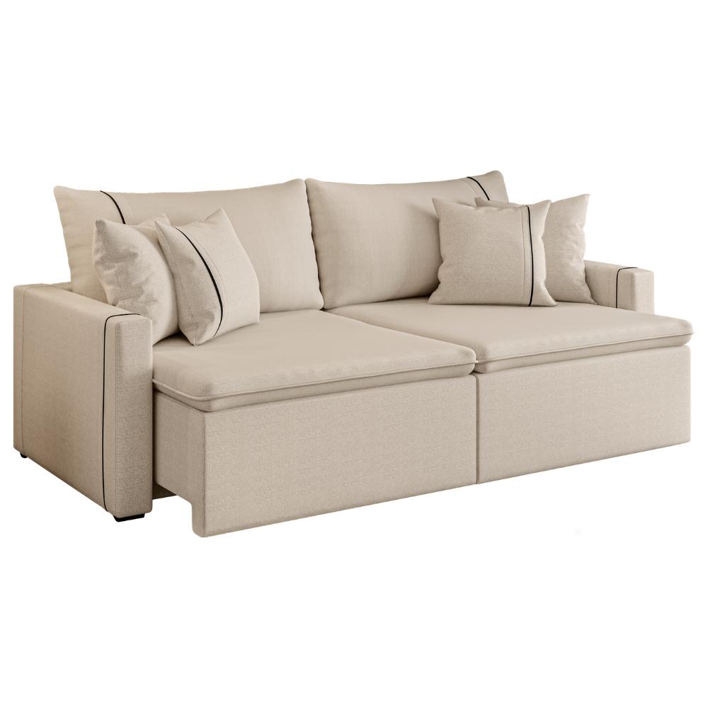 Sofá Cama Retrátil 3 Lugares 2,10m Com Almofadas Linho Focus