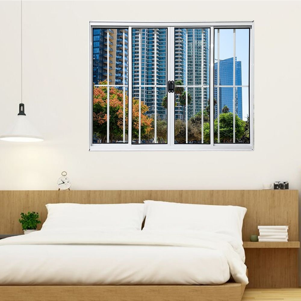 Janela Vitrô De Alumínio 4 Folhas 120 X 200cm Modular Com Grade Branco