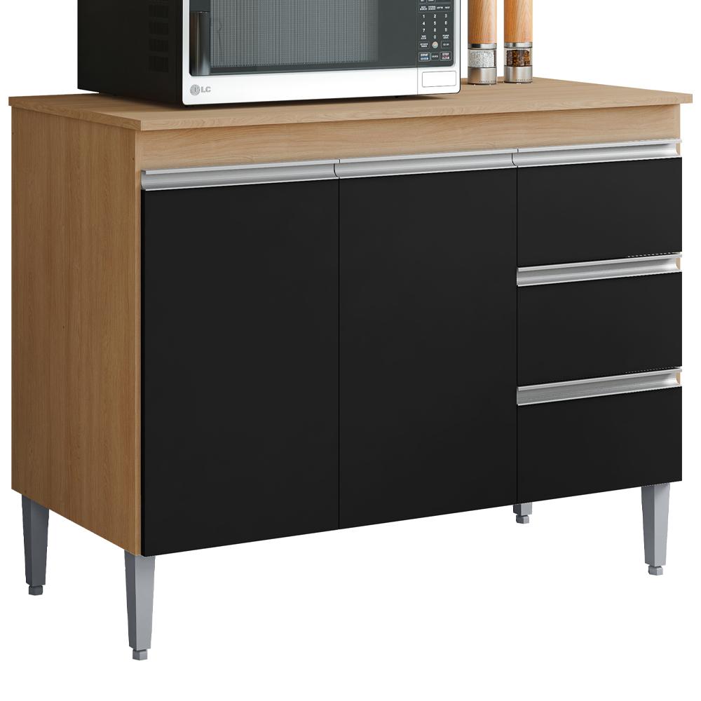 Balcao Com Tampo 2 Pt 3 G 100 Cm Andreia Amendoa Preto Reajl Moveis