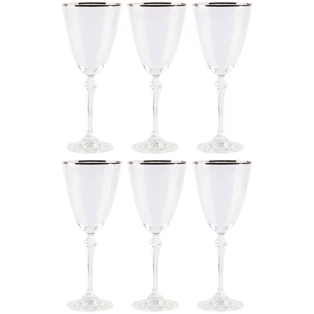 Conjunto De 6 Taças Para Água Bohemia Silver Rim 350ml