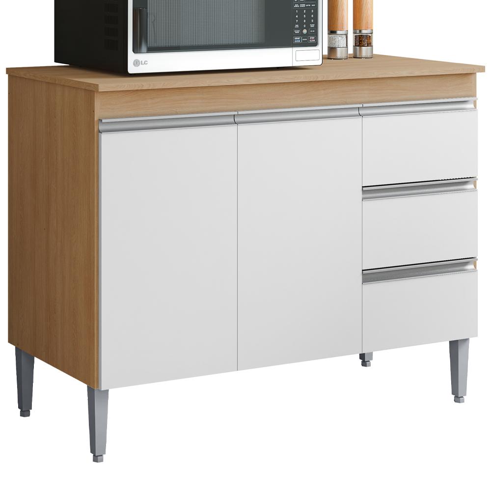 Balcao Com Tampo 2 Pt 3 G 100 Cm Andreia Amendoa Branco Reajl Moveis