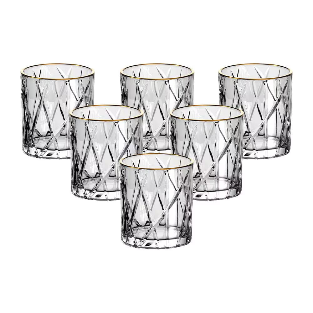 Jogo De Copos Baixos Forest Com Borda Dourada 310ml L`hermitage 6 Peças