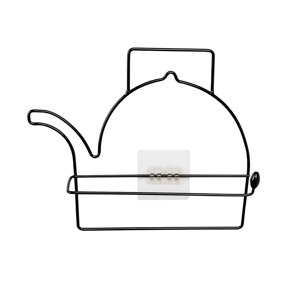 Porta Papel Toalha Chaleira Preto De Parede Com Adesivo Visual Decorativo Prateleira Moderna Utimil