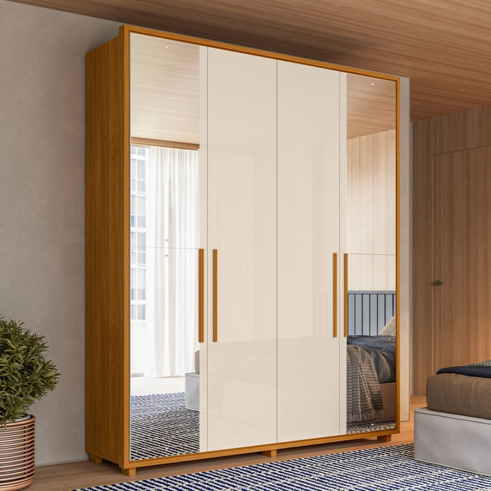 Guarda Roupa Casal Com Espelho 4 Portas E Pés Em Mdf Greco Madetec