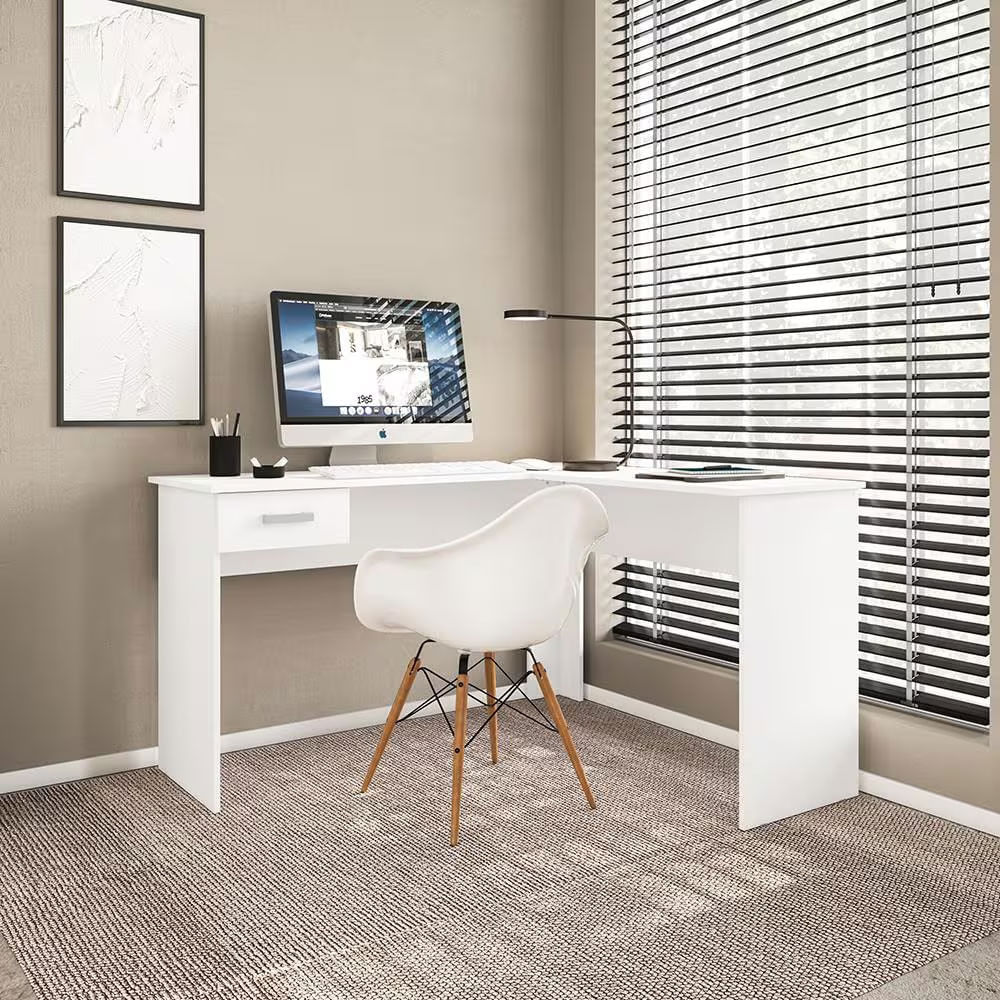 Escrivaninha De Canto Fênix Formato L 1 Gaveta Mdp Pintura Uv Espaçosa E Funcional Politorno