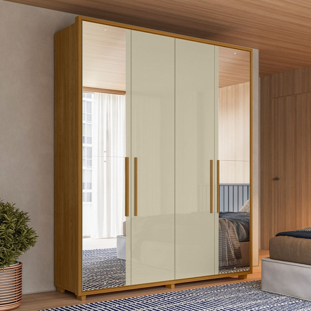 Guarda Roupa Casal Com Espelho 4 Portas E Pés Em Mdf Greco Madetec