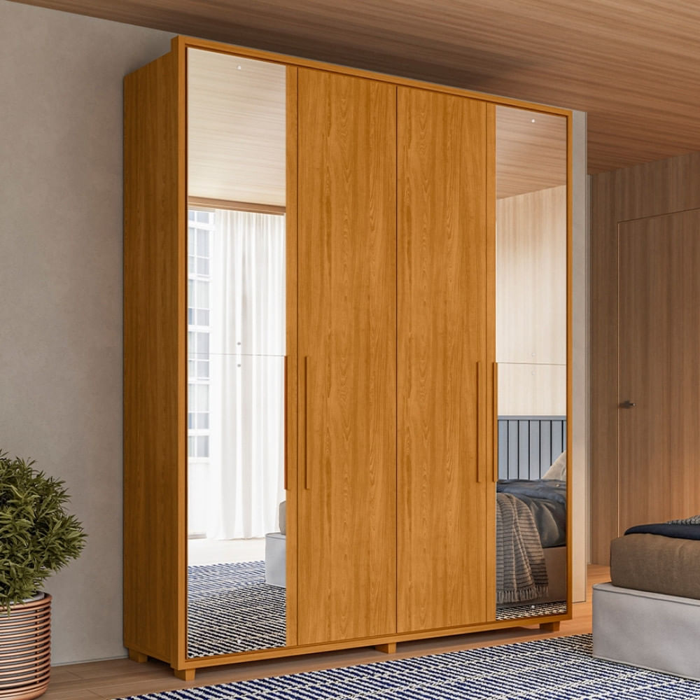 Guarda Roupa Casal Com Espelho 4 Portas E Pés Em Mdf Greco Madetec