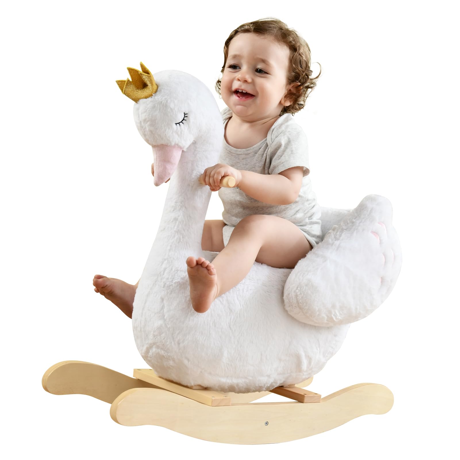 Rocking Horse Labebe Plush Wooden White Swan Por 1-3 Anos