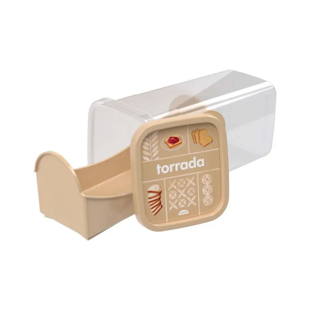 Kit 2 Potes Torrada e Pão de Forma Decorado Bege Plasútil 3410/3407