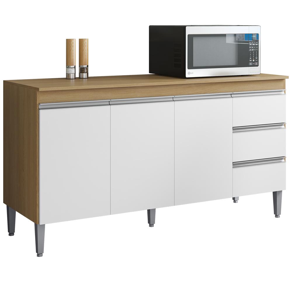 Balcao Com Tampo 3 Pt 3 G 150 Cm Andreia Amendoa Branco Reajl Moveis