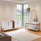 Buffet 190cm E Aparador 2 Gavetas Com Pés De Madeira Maciça Lizz Branco / Cedro