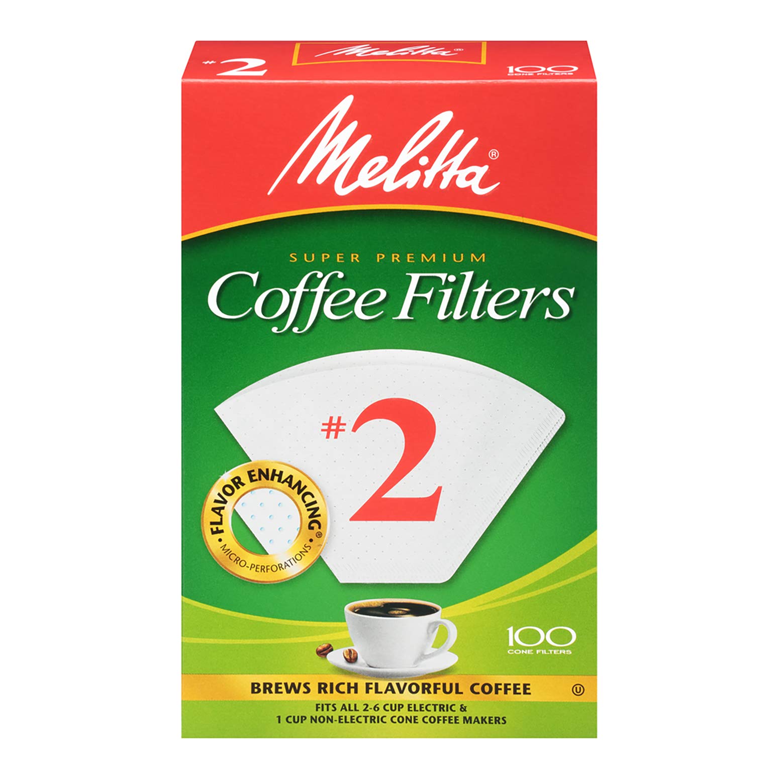 Filtros De Café Melitta #2 Super Premium Cone 100 Count X6