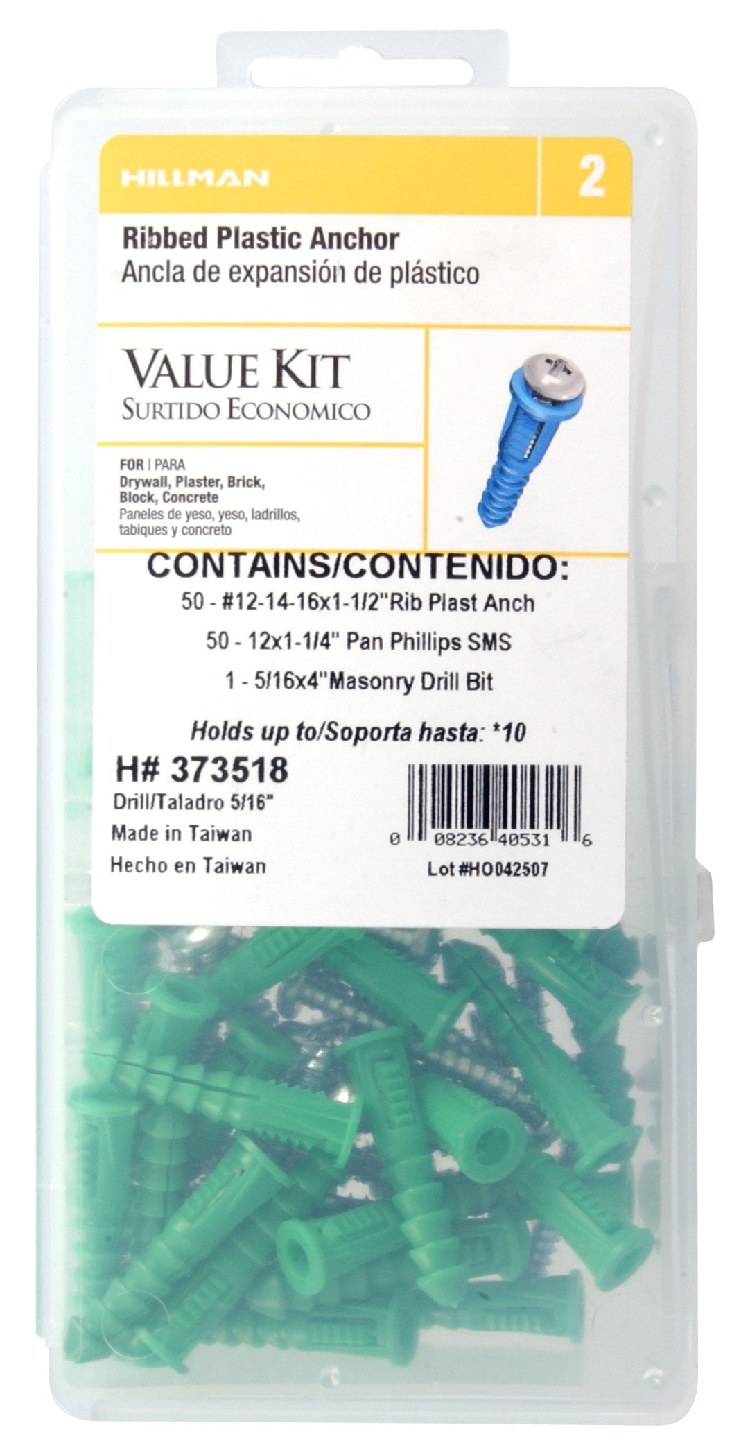 Kit De Ancoragem De Plástico Hillman 373518 Com Parafusos Phillips