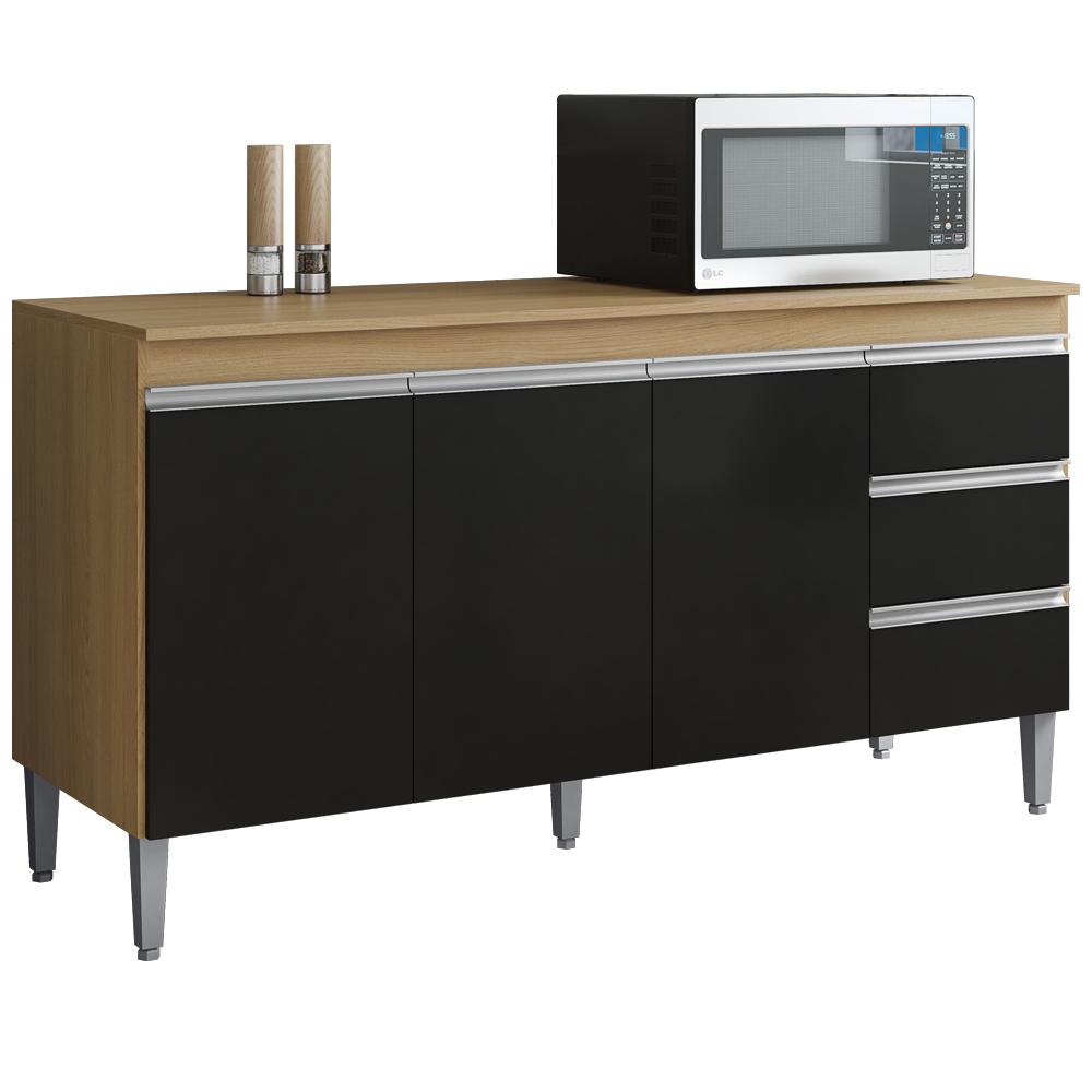 Balcao Com Tampo 3 Pt 3 G 160 Cm Andreia Amendoa Preto Reajl Moveis