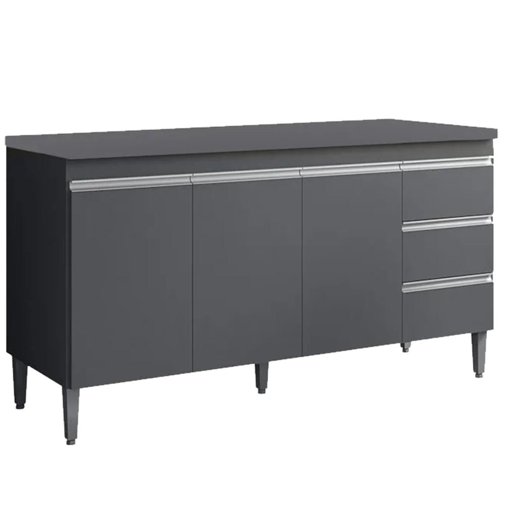 Balcao Com Tampo 3 Pt 3 G 160 Cm Andreia Cinza Reajl Moveis