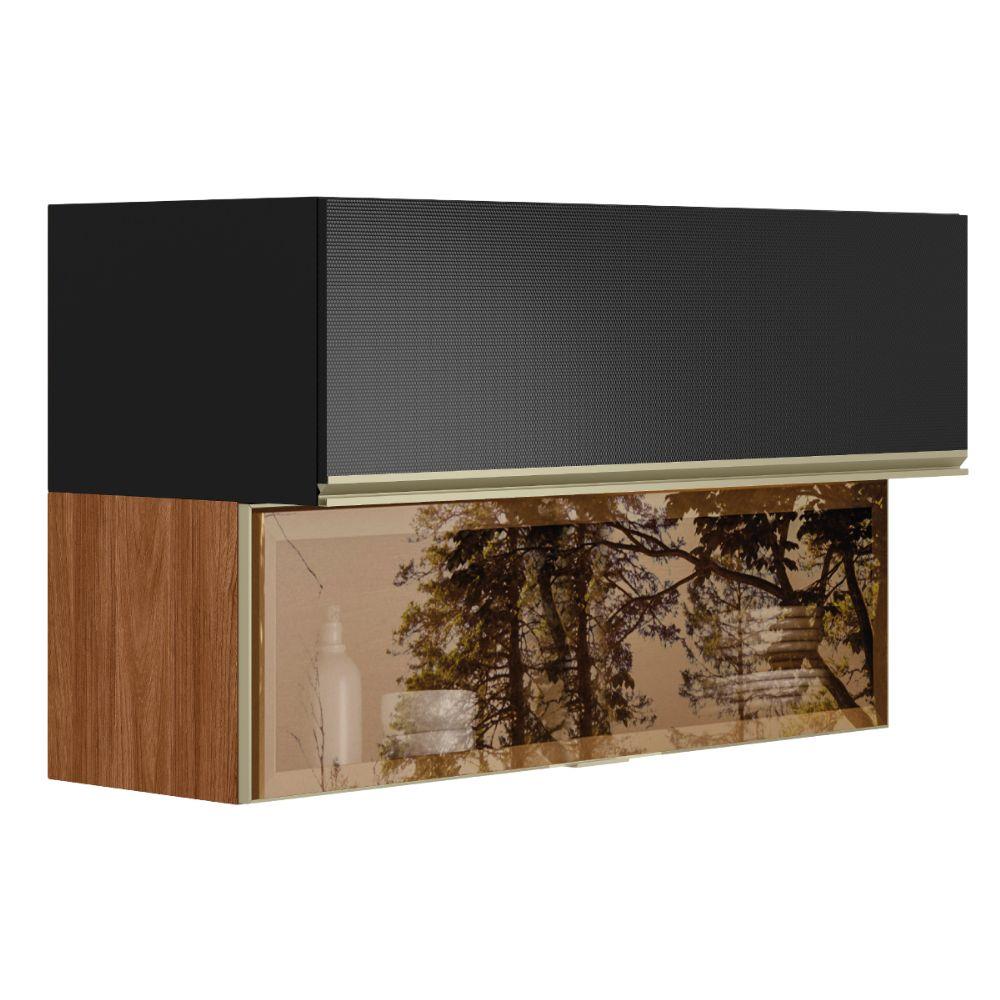 Armario Aereo Basculante Vidro 2p 120 Cm Proenca Nogueira Carbono Prime Demartez