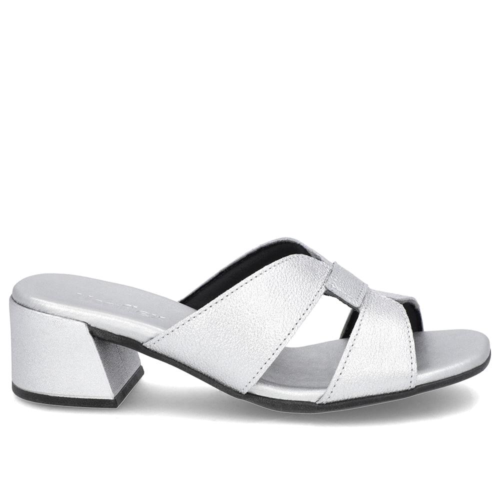 Tamanco Usaflex Salto Bloco Couro Ref Al20007 Prata 036