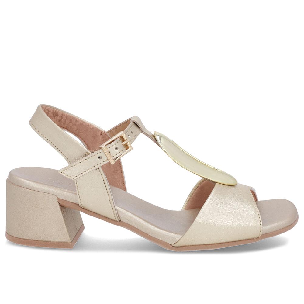 Sandalia Usaflex Salto Bloco Couro Ref Al20006 Ouro Light 036