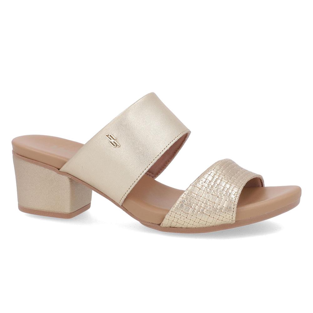 Tamanco Usaflex Salto Bloco Ref Ae3201 Ouro Ligth 34