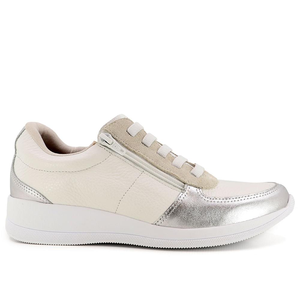 Tenis Usaflex Elastico Ziper Ref Aj1202 Branco/prata 035