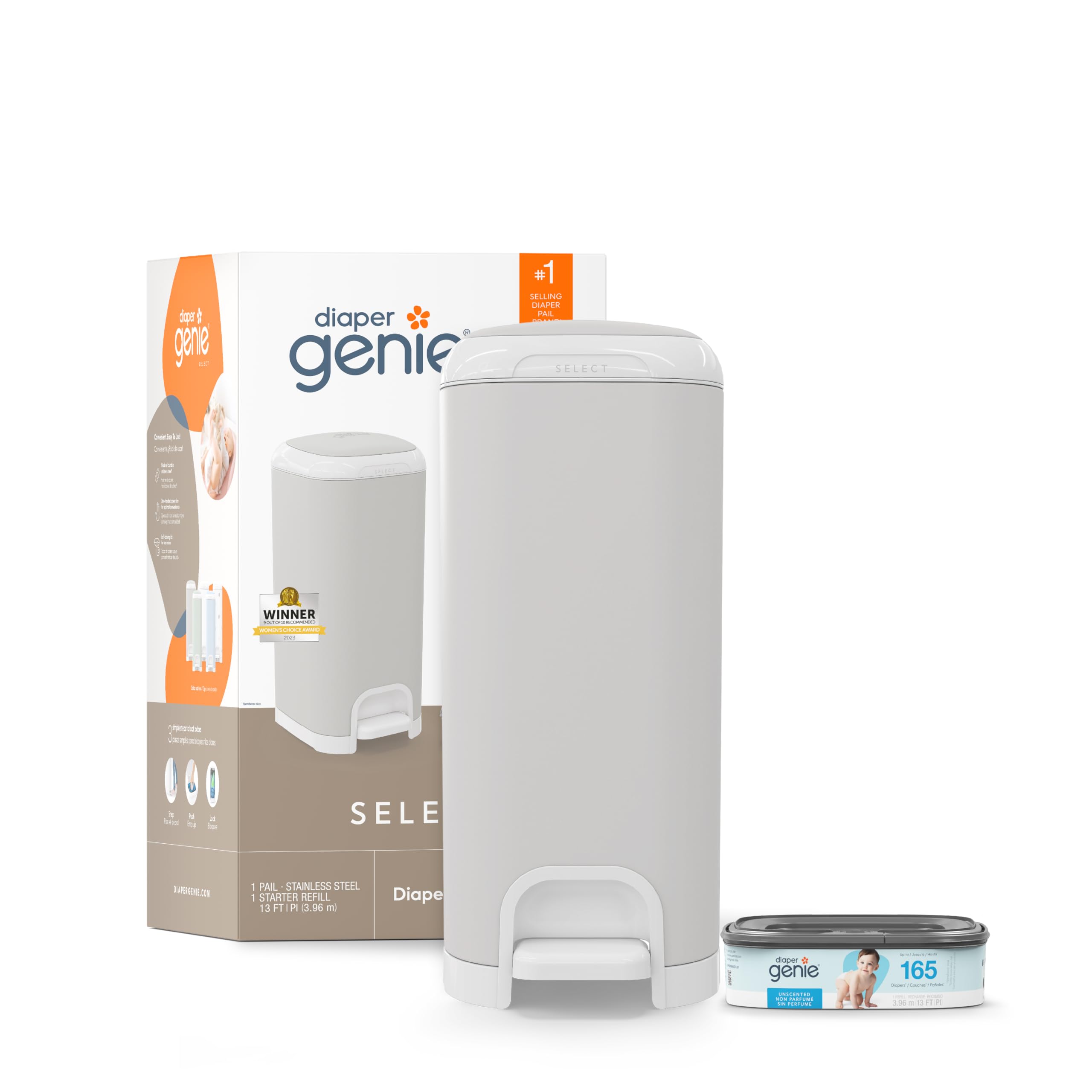 Balde De Fraldas Diaper Diaper Genie Select Grey Em Aço Inoxidável