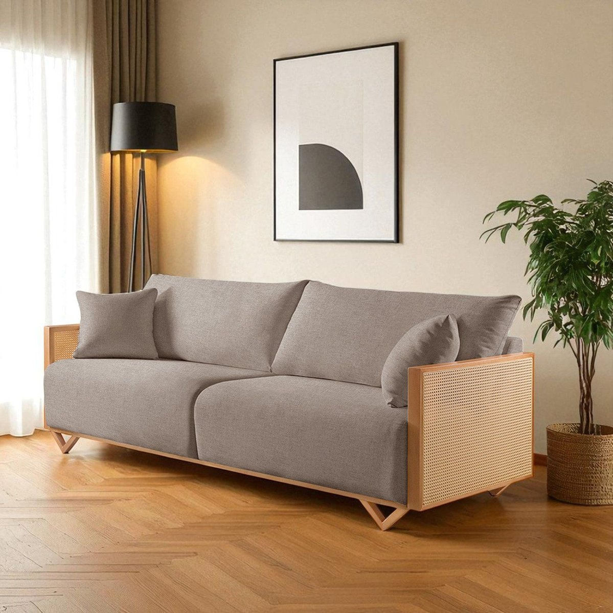 Sofá Fixo 3 Lugares Luxo 230cm Arthur Cappuccino