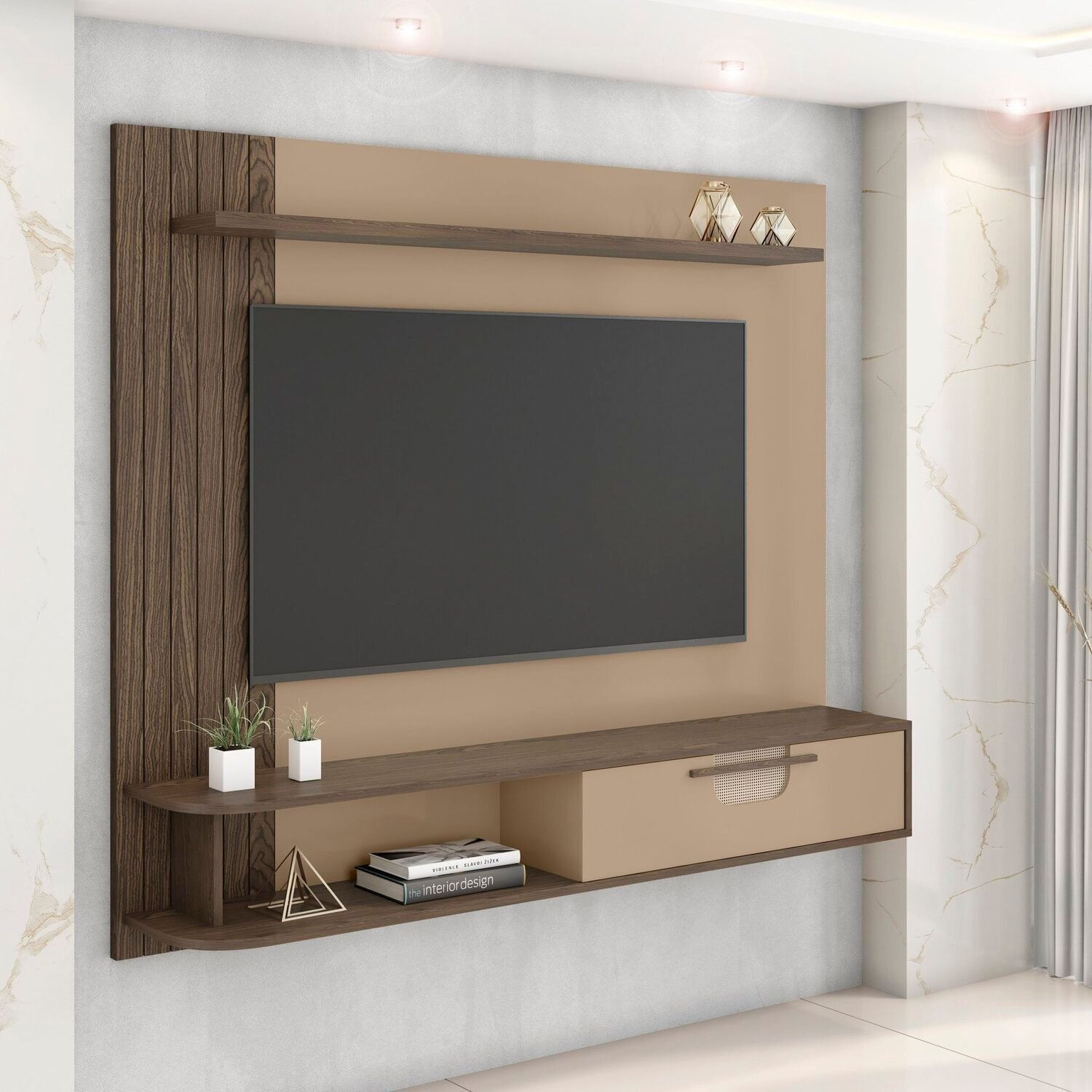 Painel Para Tv 50 Polegadas 136cmx160,2cm Jeri Fendi/carvalho