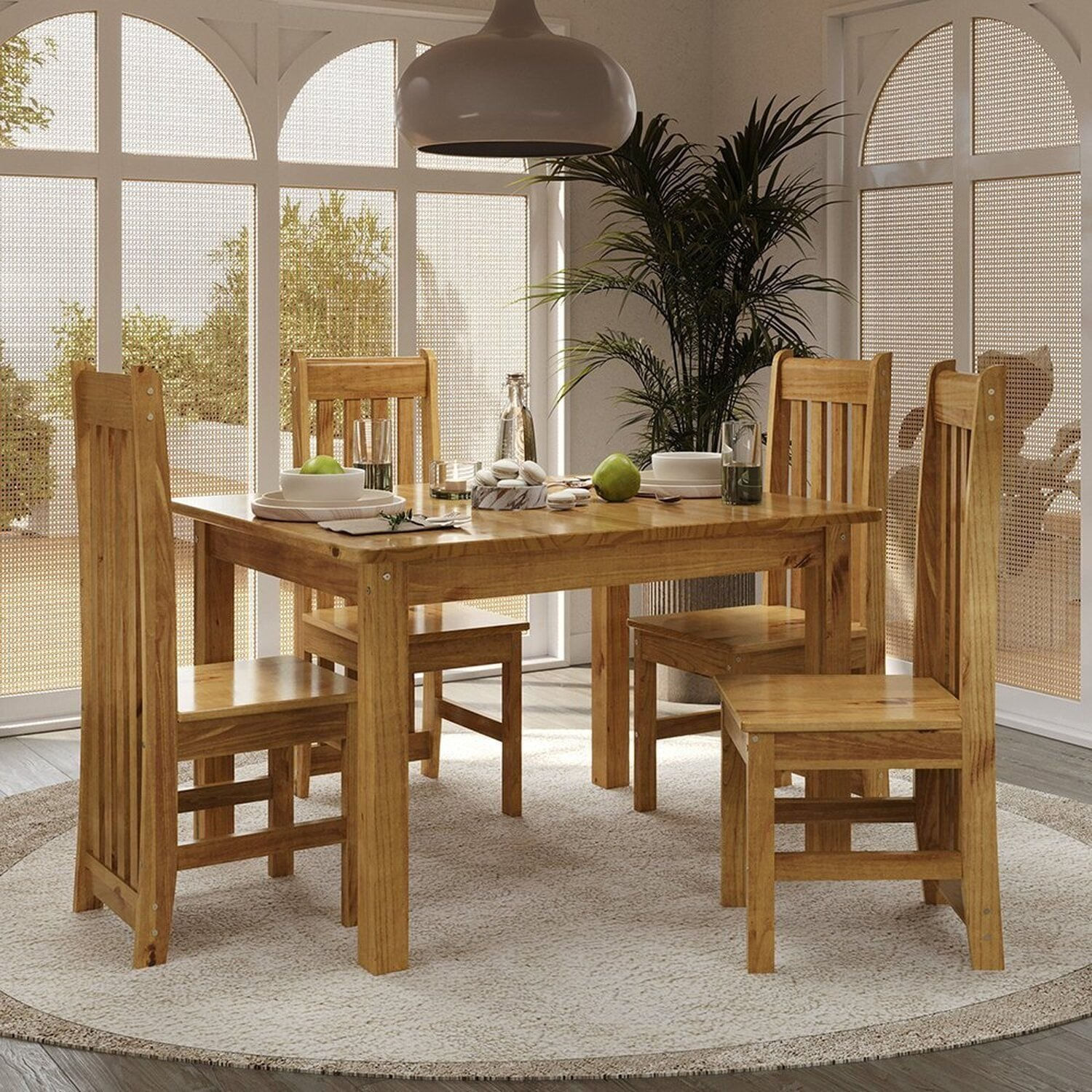 Conjunto Com Mesa De Jantar 120cm Retangular E 4 Cadeiras 100% Madeira Maciça Nimes Espresso Móveis Nogueira