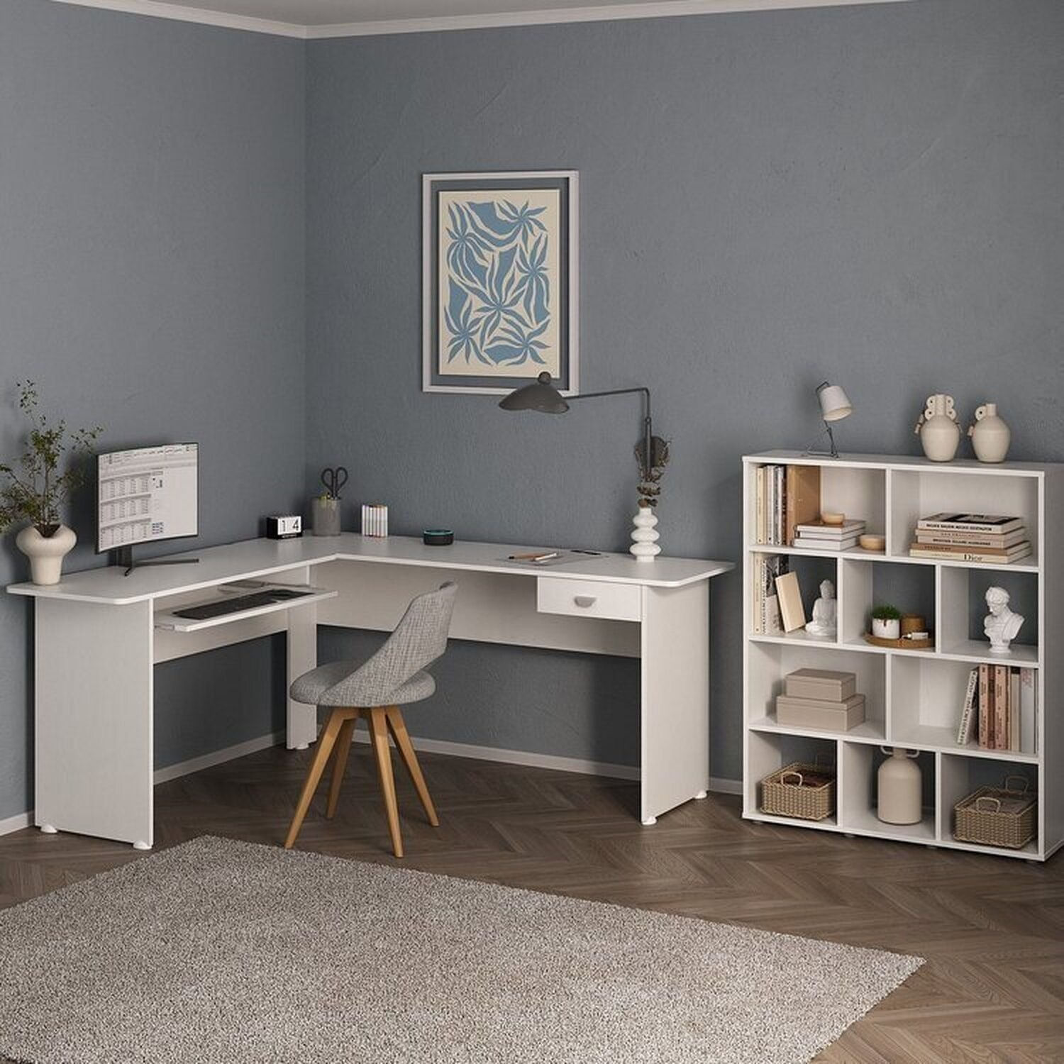 Conjunto Escrivaninha Cannes E Estante Book Com Diversos Nichos Branco