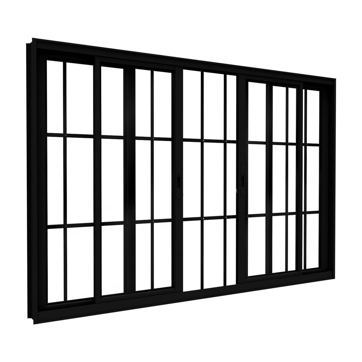 Janela De Alumínio De Correr 2 Folhas Móveis E 2 Folhas Fixas Com Grade 120x150cm Lucasa Ideale Preto