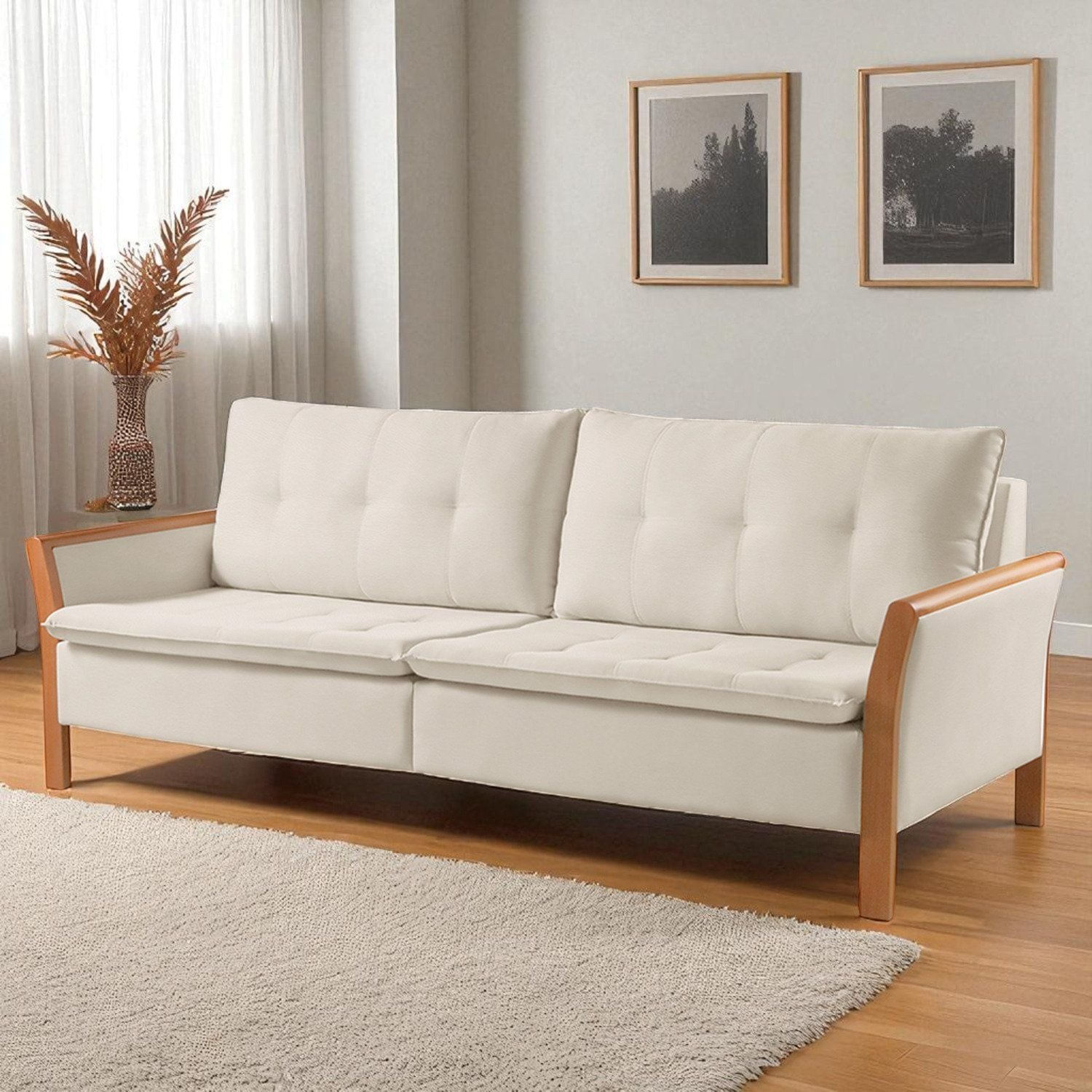 Sofá Fixo Matteo 3 Lugares Luxo 2,0m Castellar Móbile Corino Off White