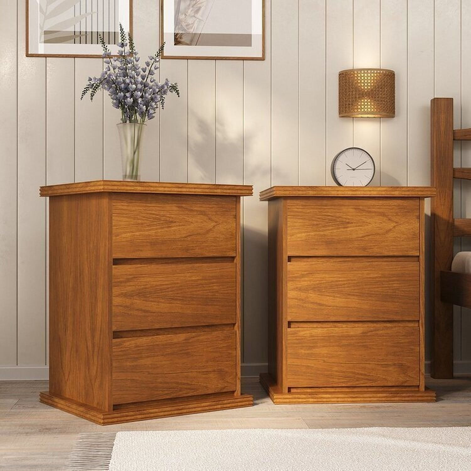 Kit Com 2 Mesas De Cabeceira Dubai - 100% Madeira Mogno Mel