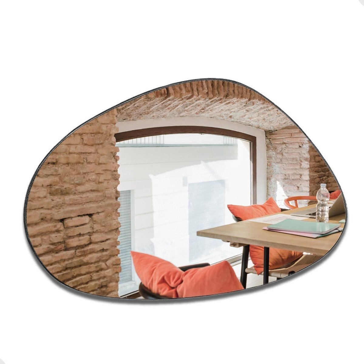 Espelho Decorativo Nuvem Orgânico Lapidado 55x75cm Moderno Grande De Parede Com Suporte Lapidado