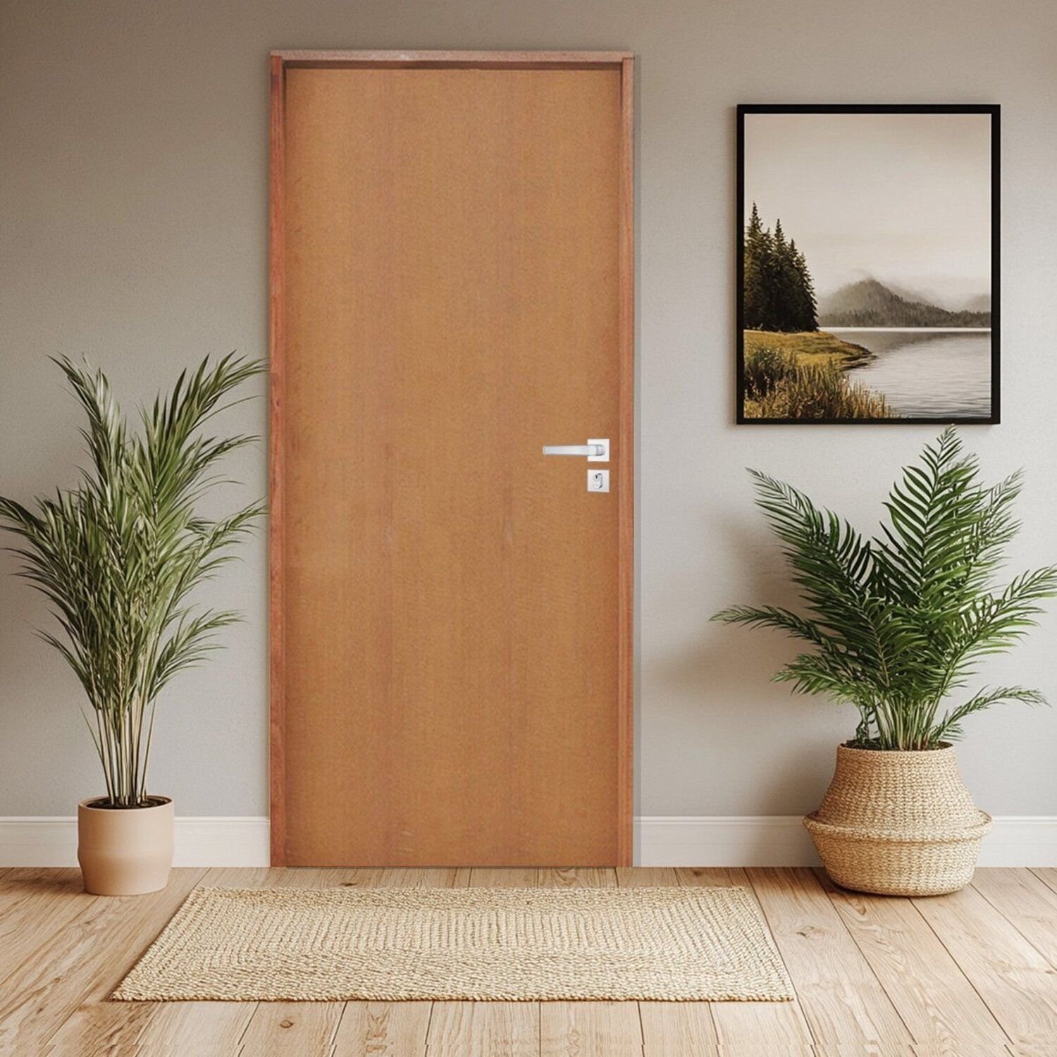 Porta Lisa Padrão Batente Ecológico 09 Fechadura 803/23 Inox 72 X 210cm Lado Esquerdo Rodam