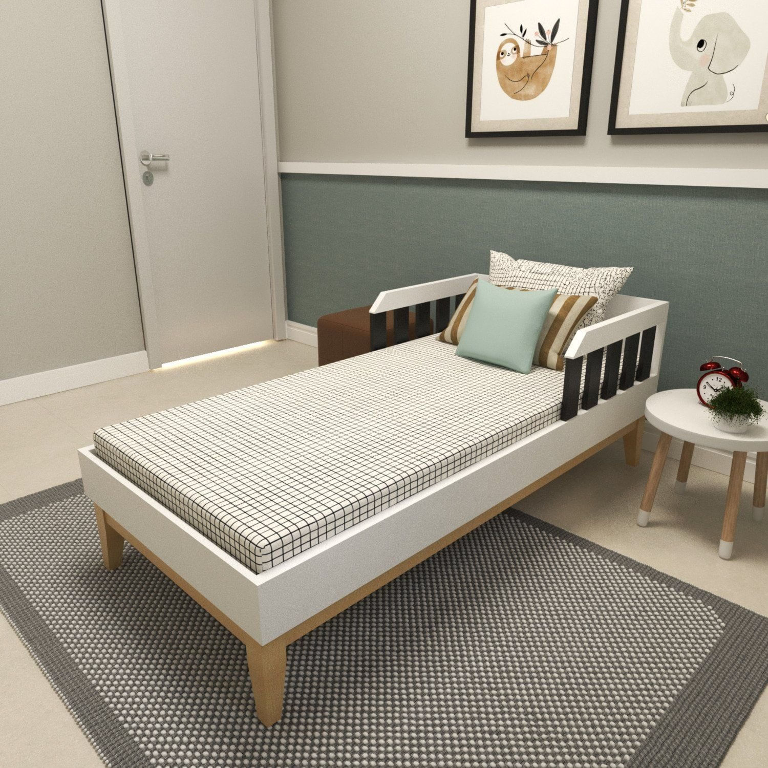 Cama Infantil Com Pés Em Pinus Milou Branco/preto
