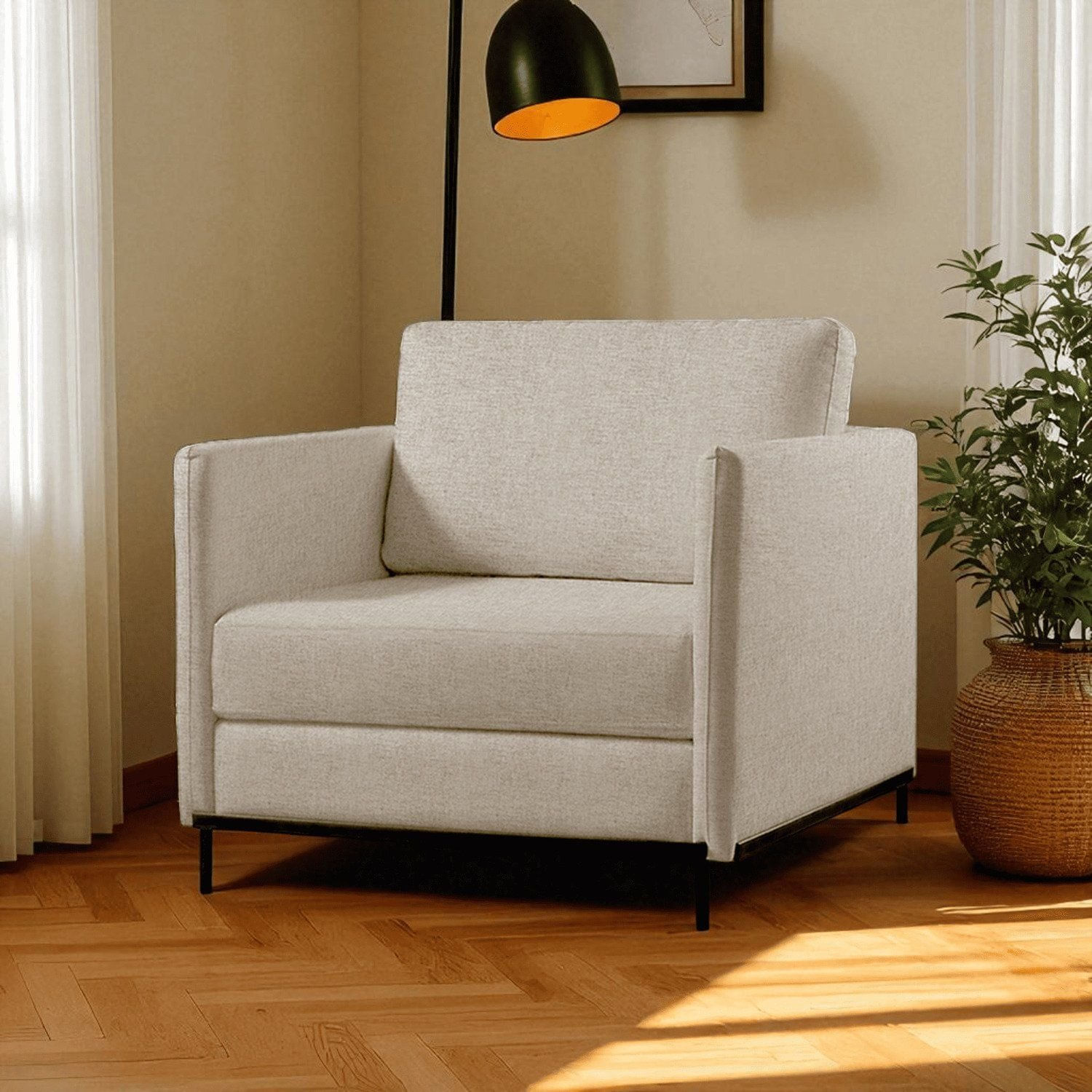 Poltrona Luxo Madeira Maciça Eucalipto Ravi Bege