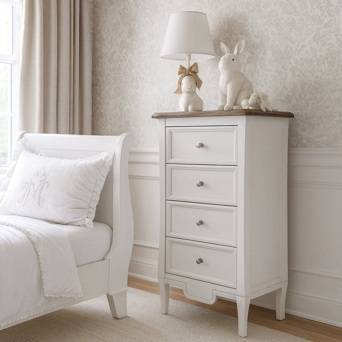 Comoda 4 Gavetas Estreita Linha Amsterda Branco /amêndoa