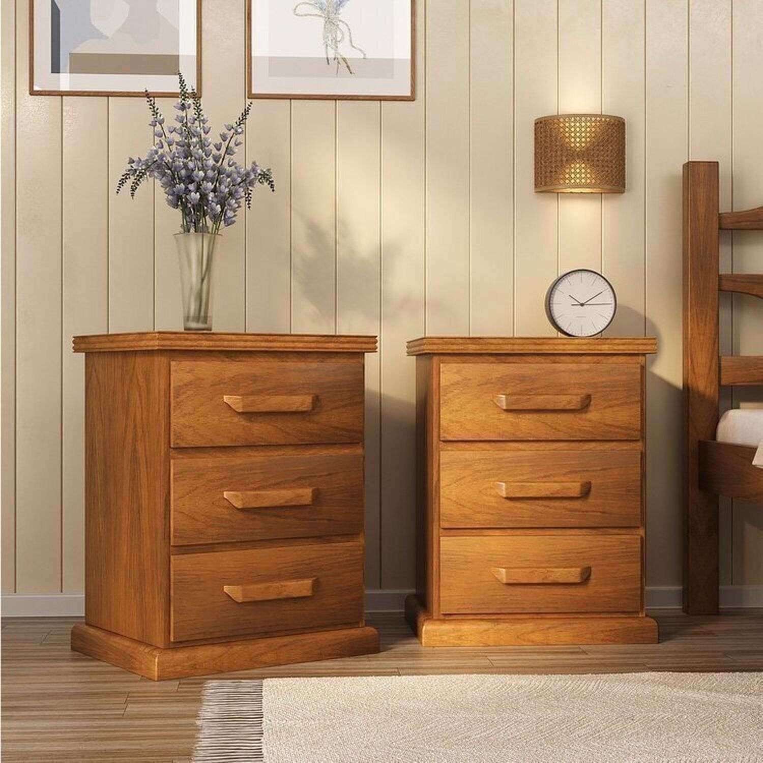 Kit 2 Mesa De Cabeceira Nathalia - 100% Madeira Mogno Mel