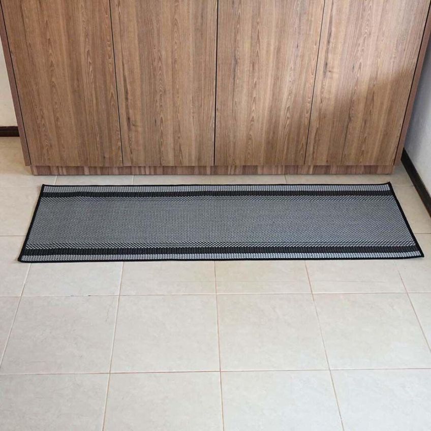 Tapete Passadeira Sisal 2,00m X 66cm Base Antiderrapante Para Corredor Cozinha Quarto Sala - Preto Cinza - imagem 5