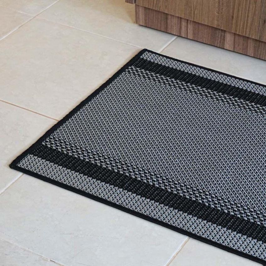 Tapete Passadeira Sisal 1,00m X 66cm Base Antiderrapante Para Corredor Cozinha Quarto Sala - Preto Cinza - imagem 2