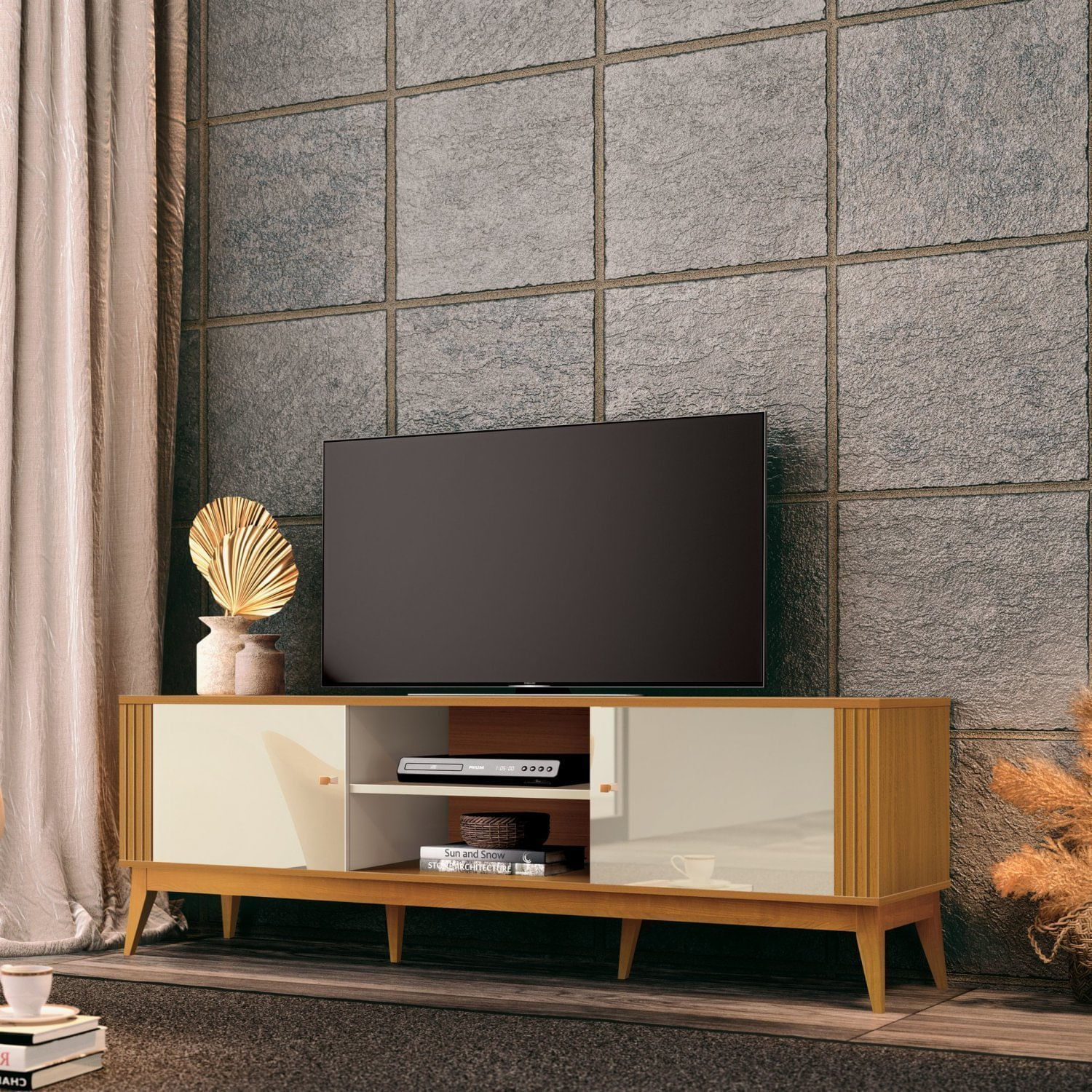 Rack Para Tv Até 60 Polegadas Legacy 1.6 Edn Móveis Off White/cedro Natural