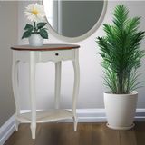 Mesa De Apoio Oval Clássica Decorativa De Madeira Com Pés Luiz Xv - Branco Laca Com Tampo Imbuia Glazer