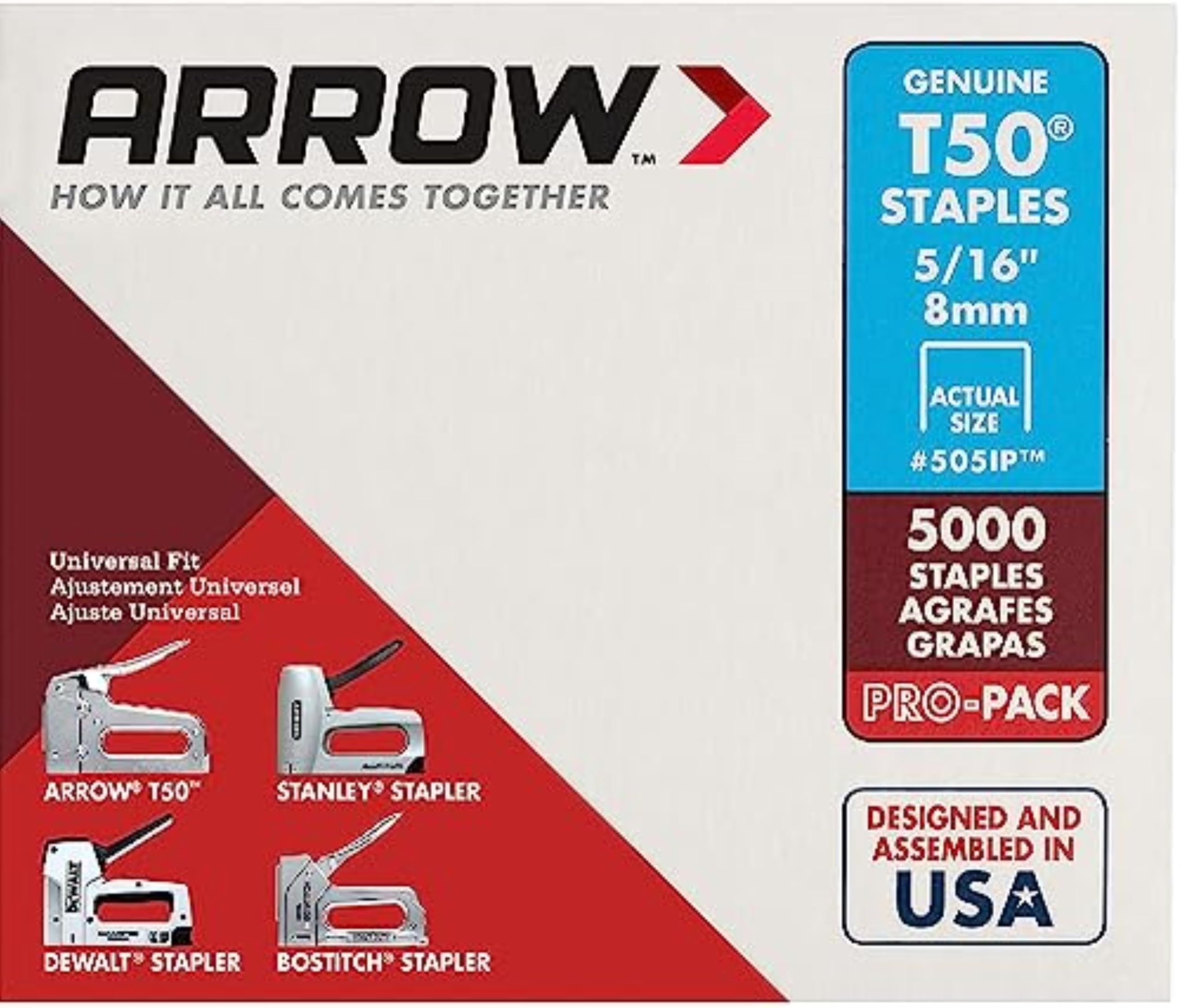 Staples Arrow Fastener 505ip Heavy Duty T50, 5/16 Polegadas, Pacote Com 5000